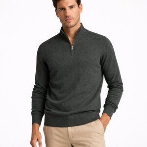 Reiss Boardman LS Quarter-Zip Sweater – Grey Melange – Size L – NWT – $220